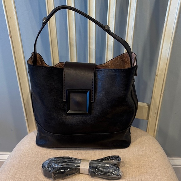 unbranded Handbags - Black Leather Shoulder Bag with Decorative Buckle crossbody shoulder strap NWOT